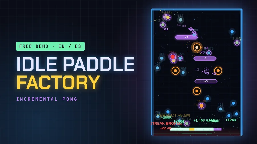 Portada de Idle Paddle Factory, juego incremental inspirado en Pong